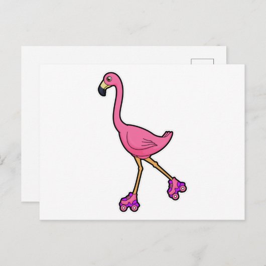 Flamingo als schaatser met rollerschaatsen briefkaart (Voorkant / Achterkant)