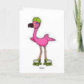 Flamingo als schaatser met rollerschaatsen en helm kaart (Achterkant)