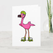 Flamingo als schaatser met rollerschaatsen en helm kaart (Voorkant)