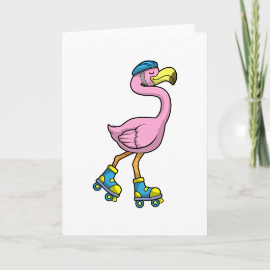 Flamingo als schaatser met schaatsen en helm kaart (Voorkant)