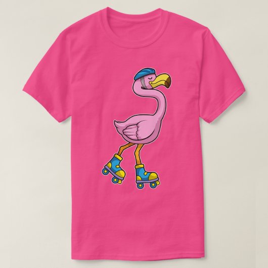 Flamingo als Schaatser met Schaatsen Helm T-shirt (Design voorkant)