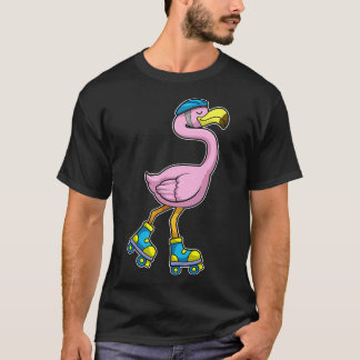 Flamingo als Schaatser met Schaatsen Helm T-shirt