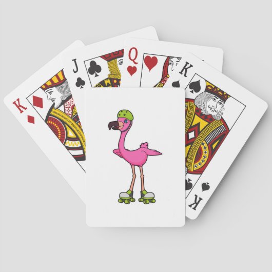 Flamingo als schaatser met skeelers & helm pokerkaarten (Achterkant)