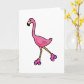 Flamingo als schaatser met skeelers kaart (Gele Bloem)
