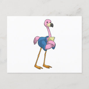 Flamingo als secretaresse met notitieblok briefkaart