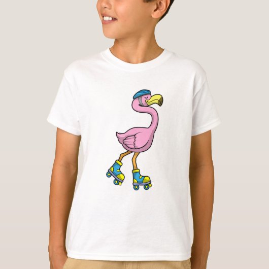 Flamingo als Skater met gealigneerde schaatsen & h T-shirt (Voorkant)