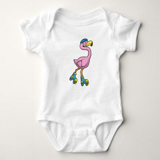 Flamingo als Skater met Schaatsen en helm Romper (Voorkant)
