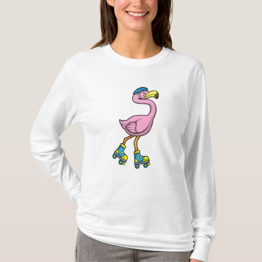 Flamingo als Skater met Schaatsen en helm T-shirt (Voorkant)