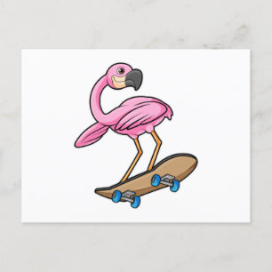 Flamingo als Skater met Skateboard Briefkaart