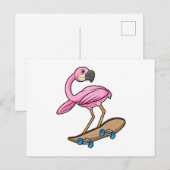 Flamingo als Skater met Skateboard Briefkaart (Voorkant / Achterkant)