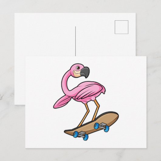 Flamingo als Skater met Skateboard Briefkaart (Voorkant / Achterkant)