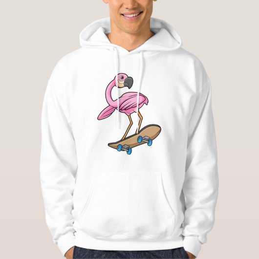 Flamingo als Skater met Skateboard Hoodie (Voorkant)