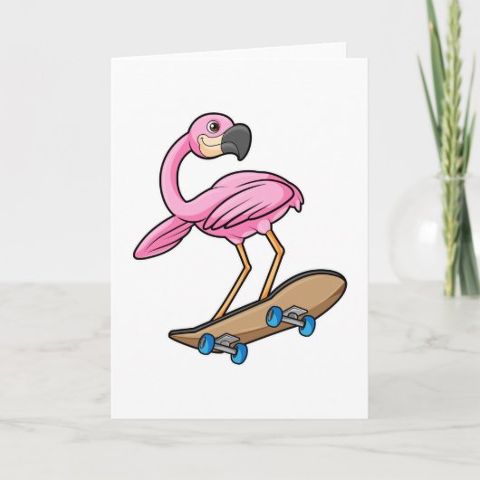 Flamingo als Skater met Skateboard Kaart (Voorkant)