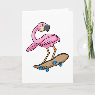 Flamingo als Skater met Skateboard Kaart
