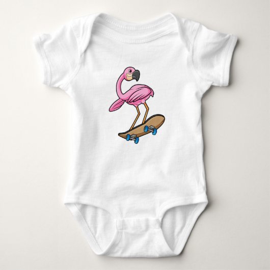 Flamingo als Skater met Skateboard Romper (Voorkant)