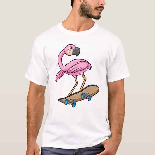Flamingo als Skater met Skateboard T-shirt (Voorkant)