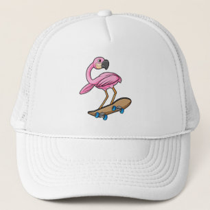 Flamingo als Skater met Skateboard Trucker Pet