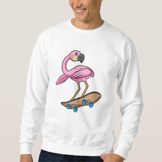 Flamingo als Skater met Skateboard Trui (Voorkant)