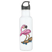 Flamingo als Skater met Skateboard Waterfles (Voorkant)