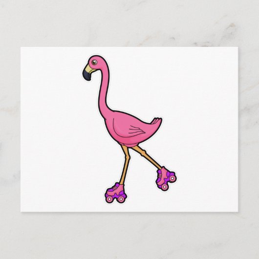 Flamingo als Skater met Skeelers Briefkaart (Voorkant)