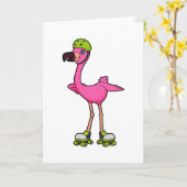 Flamingo als skater met skeelers & helm kaart (Gele Bloem)