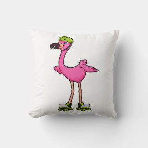 Flamingo als skater met skeelers & helm kussen