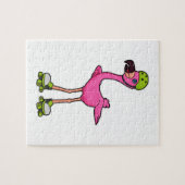 Flamingo als skater met skeelers & helm legpuzzel (Horizontaal)