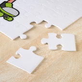 Flamingo als skater met skeelers & helm legpuzzel (Zijkant)