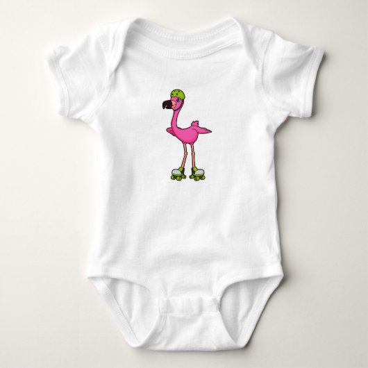 Flamingo als skater met skeelers & helm romper (Voorkant)