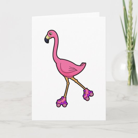 Flamingo als skater met skeelers kaart (Voorkant)