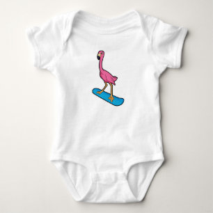 Flamingo als Snowboarder met Snowbaord Romper