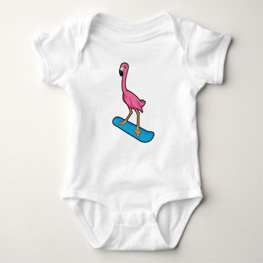 Flamingo als Snowboarder met Snowbaord Romper (Voorkant)