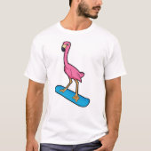 Flamingo als Snowboarder met Snowbaord T-shirt (Voorkant)
