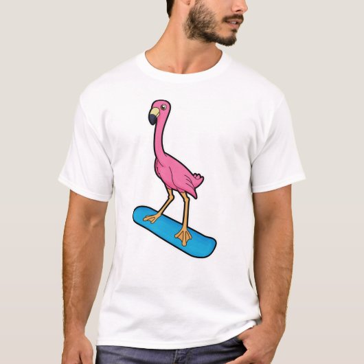 Flamingo als Snowboarder met Snowbaord T-shirt (Voorkant)