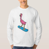 Flamingo als Snowboarder met Snowbaord T-shirt (Voorkant)