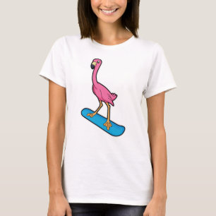 Flamingo als Snowboarder met Snowbaord T-shirt