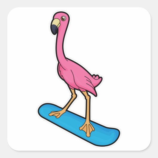 Flamingo als Snowboarder met Snowbaord Vierkante Sticker (Voorkant)