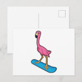 Flamingo als snowboarder met snowboard briefkaart (Voorkant / Achterkant)