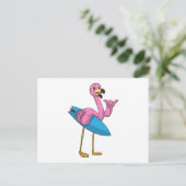 Flamingo als Surfer met Surfboard Briefkaart (Staand voorkant)