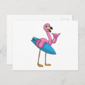 Flamingo als Surfer met Surfboard Briefkaart (Voorkant / Achterkant)