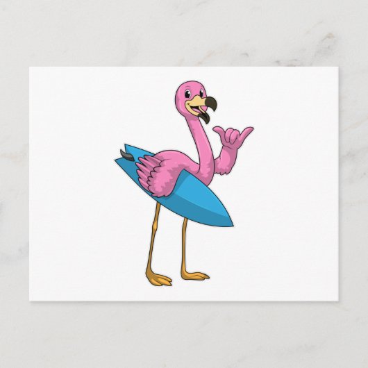 Flamingo als Surfer met Surfboard Briefkaart (Voorkant)