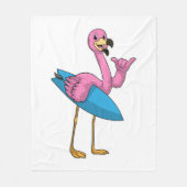 Flamingo als Surfer met Surfboard Fleece Deken (Voorkant)