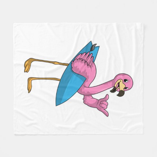 Flamingo als Surfer met Surfboard Fleece Deken (Voorkant (Horizontaal))