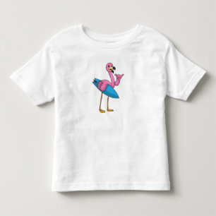 Flamingo als Surfer met Surfboard Kinder Shirts