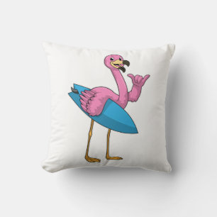 Flamingo als Surfer met Surfboard Kussen