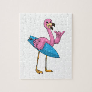 Flamingo als Surfer met Surfboard Legpuzzel