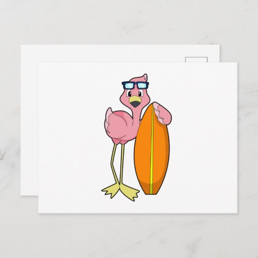 Flamingo als Surfer met Surfboard.PNG Briefkaart (Voorkant / Achterkant)