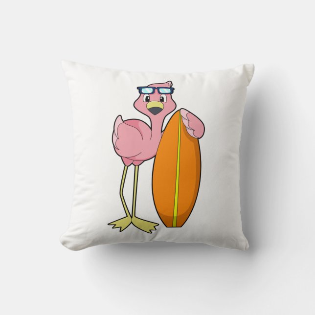 Flamingo als Surfer met Surfboard.PNG Kussen (Voorkant)