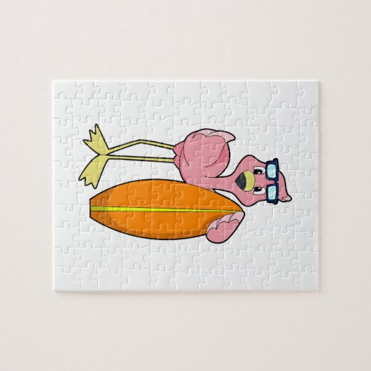 Flamingo als Surfer met Surfboard.PNG Legpuzzel (Horizontaal)