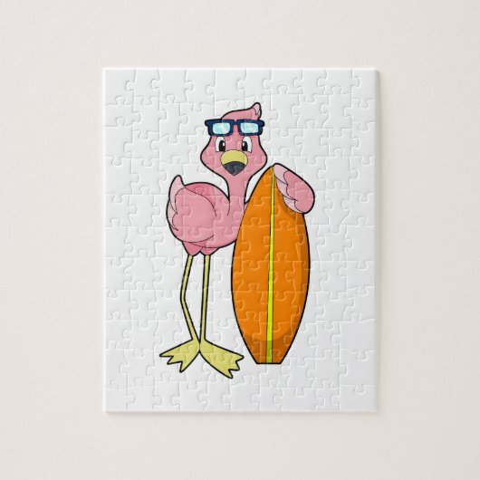 Flamingo als Surfer met Surfboard.PNG Legpuzzel (Verticaal)